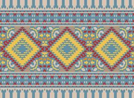 Pixel Kreuz Stich traditionell ethnisch Muster Paisley Blume Ikat Hintergrund abstrakt aztekisch afrikanisch indonesisch indisch nahtlos Muster zum Stoff drucken Stoff Kleid Teppich Vorhänge und Sarong vektor