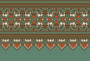 pixel korsa sy mönster med blommig mönster. traditionell korsa sy handarbete. geometrisk etnisk mönster, broderi, textil- ornament, tyg, hand sys mönster, kulturell söm vektor