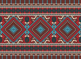 Pixel Kreuz Stich traditionell ethnisch Muster Paisley Blume Ikat Hintergrund abstrakt aztekisch afrikanisch indonesisch indisch nahtlos Muster zum Stoff drucken Stoff Kleid Teppich Vorhänge und Sarong vektor