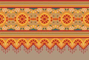 Pixel Kreuz Stich traditionell ethnisch Muster Paisley Blume Ikat Hintergrund abstrakt aztekisch afrikanisch indonesisch indisch nahtlos Muster zum Stoff drucken Stoff Kleid Teppich Vorhänge und Sarong vektor