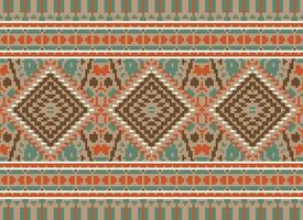 Pixel Kreuz Stich traditionell ethnisch Muster Paisley Blume Ikat Hintergrund abstrakt aztekisch afrikanisch indonesisch indisch nahtlos Muster zum Stoff drucken Stoff Kleid Teppich Vorhänge und Sarong vektor