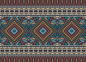 Pixel Kreuz Stich traditionell ethnisch Muster Paisley Blume Ikat Hintergrund abstrakt aztekisch afrikanisch indonesisch indisch nahtlos Muster zum Stoff drucken Stoff Kleid Teppich Vorhänge und Sarong vektor