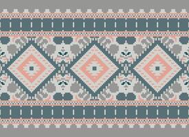 Pixel Kreuz Stich traditionell ethnisch Muster Paisley Blume Ikat Hintergrund abstrakt aztekisch afrikanisch indonesisch indisch nahtlos Muster zum Stoff drucken Stoff Kleid Teppich Vorhänge und Sarong vektor