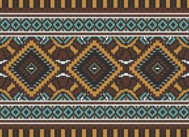 Pixel Kreuz Stich traditionell ethnisch Muster Paisley Blume Ikat Hintergrund abstrakt aztekisch afrikanisch indonesisch indisch nahtlos Muster zum Stoff drucken Stoff Kleid Teppich Vorhänge und Sarong vektor