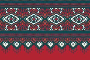 Pixel Kreuz Stich traditionell ethnisch Muster Paisley Blume Ikat Hintergrund abstrakt aztekisch afrikanisch indonesisch indisch nahtlos Muster zum Stoff drucken Stoff Kleid Teppich Vorhänge und Sarong vektor