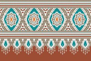 pixel korsa sy traditionell etnisk mönster paisley blomma ikat bakgrund abstrakt aztec afrikansk indonesiska indisk sömlös mönster för tyg skriva ut trasa klänning matta gardiner och sarong vektor