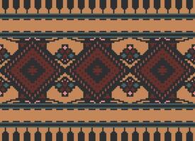 Pixel Kreuz Stich traditionell ethnisch Muster Paisley Blume Ikat Hintergrund abstrakt aztekisch afrikanisch indonesisch indisch nahtlos Muster zum Stoff drucken Stoff Kleid Teppich Vorhänge und Sarong vektor