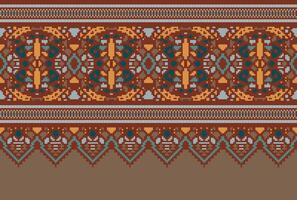 pixel korsa sy traditionell etnisk mönster paisley blomma ikat bakgrund abstrakt aztec afrikansk indonesiska indisk sömlös mönster för tyg skriva ut trasa klänning matta gardiner och sarong vektor