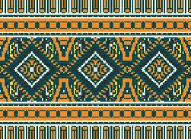 Pixel Kreuz Stich traditionell ethnisch Muster Paisley Blume Ikat Hintergrund abstrakt aztekisch afrikanisch indonesisch indisch nahtlos Muster zum Stoff drucken Stoff Kleid Teppich Vorhänge und Sarong vektor