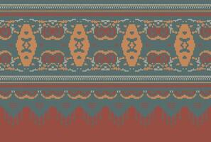 Pixel Kreuz Stich traditionell ethnisch Muster Paisley Blume Ikat Hintergrund abstrakt aztekisch afrikanisch indonesisch indisch nahtlos Muster zum Stoff drucken Stoff Kleid Teppich Vorhänge und Sarong vektor