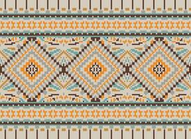 Pixel Kreuz Stich traditionell ethnisch Muster Paisley Blume Ikat Hintergrund abstrakt aztekisch afrikanisch indonesisch indisch nahtlos Muster zum Stoff drucken Stoff Kleid Teppich Vorhänge und Sarong vektor