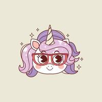 süß retro Illustration von Einhorn mit Brille vektor