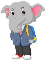 süß Elefant Karikatur gehen zu Schule Vektor Illustration. süß Elefant im Schule Uniform mit Tasche