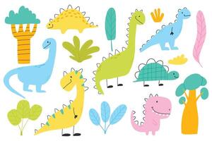 einstellen von süß Dinosaurier im skandinavisch Stil. Sammlung von Baby Dino isoliert auf Weiß Hintergrund. Vektor Illustration.