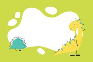 Dino Foto rahmen, Vorlagen zum Text oder Einladungen. Vektor Illustration von ein komisch Karikatur Dinosaurier Charakter. skandinavisch Stil Gekritzel, Hand gezeichnet