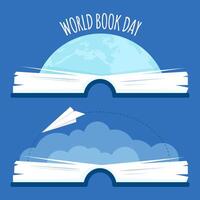einstellen von öffnen Bücher mit Beschriftung zum Welt Buch Tag vektor