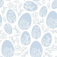 Blau Blumen- Ostern nahtlos Muster von Eier und Blumen vektor