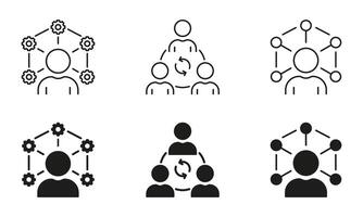 effektiv person på arbete linje och silhuett ikon uppsättning. utveckling, produktivitet piktogram. anställd Träning symbol. optimera jobb processer, flexibilitet Kompetens. isolerat vektor illustration