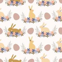 süß Hase mit Eier und Blumen Hand gezeichnet nahtlos Muster Vektor zum schmücken Einladung Gruß Geburtstag Party Feier Hochzeit Karte Poster Banner Textil- Hintergrund Papier wickeln Hintergrund
