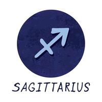 hand dragen sagittarius zodiaken tecken i blå runda ram astrologi klotter ClipArt element för design vektor