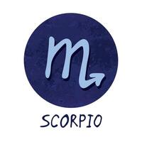Hand gezeichnet Skorpion Tierkreis Zeichen im Blau runden Rahmen Astrologie Gekritzel Clip Art Element zum Design vektor