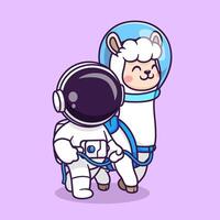 söt astronaut med lama astronaut tecknad serie vektor ikon illustration. vetenskap djur- ikon begrepp isolerat premie vektor. platt tecknad serie stil