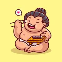 süß Sumo Essen Sushi Karikatur Vektor Symbol Illustration. Menschen Essen Symbol Konzept isoliert Prämie Vektor. eben Karikatur Stil