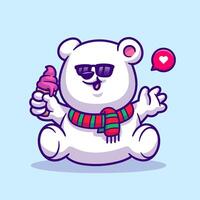 süß Polar- Bär halten Eis Sahne Kegel Karikatur Vektor Symbol Illustration. Tier Essen Symbol Konzept isoliert Prämie Vektor. eben Karikatur Stil