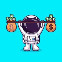 söt astronaut lyft pengar väska tecknad serie vektor ikon illustration. vetenskap finansiera ikon begrepp isolerat premie vektor. platt tecknad serie stil