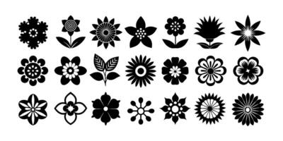 20 Silhouette Blume Logo oder Symbole Satz. abstrakt Blume Symbole isoliert auf Weiß Hintergrund. Blume einfach Symbol vektor