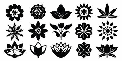 15 anders Blume Silhouette Logo oder Symbole Satz. einfach Blume Symbol vektor