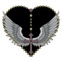 vektor design av bön- händer med hjärta formad radband, radband med kristen korsa, symbol av katolik religion