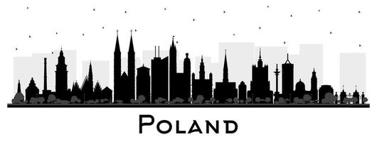 Polen Stadt Horizont Silhouette mit schwarz Gebäude isoliert auf Weiß. Konzept mit modern die Architektur. Polen Stadtbild mit Sehenswürdigkeiten. Warschau. Krakau. Lodz. Breslau. Posen. vektor