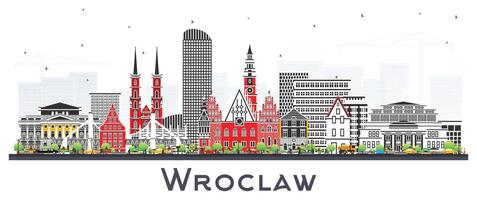 wroclaw polen stad horisont med Färg byggnader isolerat på vit. wroclaw stadsbild med landmärken. företag resa och turism begrepp med historisk arkitektur. vektor