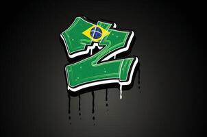 Brasilien flagga z hand text graffiti vektor mall