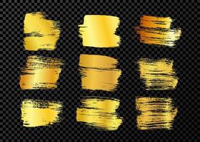 Gold Bürste Schlaganfall. groß einstellen von Hand gezeichnet Tinte Flecken isoliert auf dunkel Hintergrund. Vektor Illustration