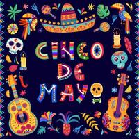 cinco de Mayo Mexikaner Urlaub Banner mit Calavera vektor