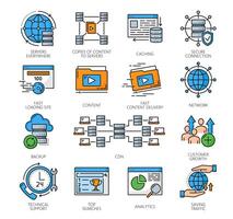 cdn innehåll leverans nätverk ikoner, digital media vektor