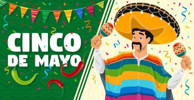 cinco de Mayo Banner, Mexikaner Charakter, Maracas vektor