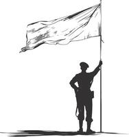 ai genererad silhuett soldater eller armén utgör i främre av de vit flagga svart Färg endast vektor