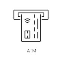 Bankomat service i hotell tunn linje ikon pengar överföra vektor
