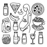 enda kontinuerlig svart linje konst teckning linjär konst medicin hälsa vård graviditet friska med gravid mat klotter vektor illustration