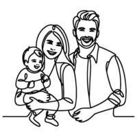 kontinuierlich einer schwarz Linie Kunst Zeichnung glücklich Familie Vater und Mutter mit Kind Kritzeleien Stil Vektor Illustration auf Weiß