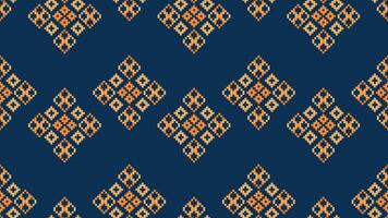 traditionell etnisk motiv ikat geometrisk tyg mönster korsa stitch.ikat broderi etnisk orientalisk pixel Marin blå bakgrund. abstrakt, vektor, illustration. textur, halsduk, dekoration, tapeter. vektor