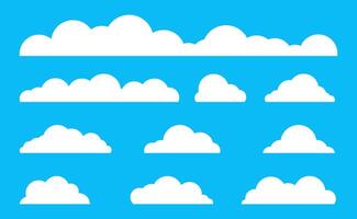 moln vektor, platt moln vit design, ikon himmel begrepp på blå bakgrund vektor