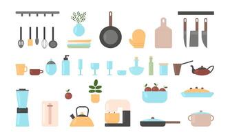 kök redskap uppsättning. köksutrustning, Utrustning och verktyg för matlagning. platt tecknad serie stil. isolerat på vit bakgrund vektor