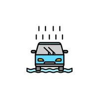 überflutet Auto Symbol, regnerisch Auto, Überschwemmung Desaster.Vektor Weiß Hintergrund - - editierbar Schlaganfall Vektor Illustration