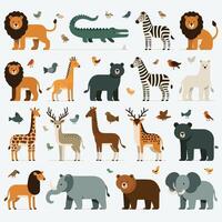 vektor illustration uppsättning av djur i platt stil. vild djur tecken