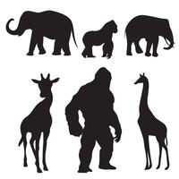 kung kong, gorilla, elefant, giraff, silhuett vektor