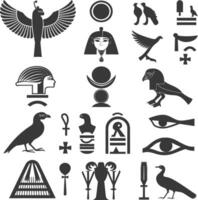 ai genererad silhuett samling av gammal egyptisk hieroglyfer symbol logotyp svart Färg endast vektor